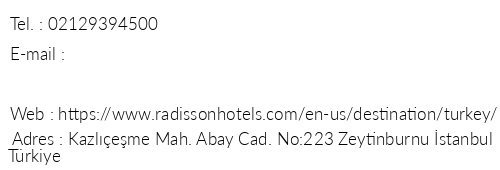 Radisson Blu Hotel stanbul Ottomare telefon numaralar, faks, e-mail, posta adresi ve iletiim bilgileri